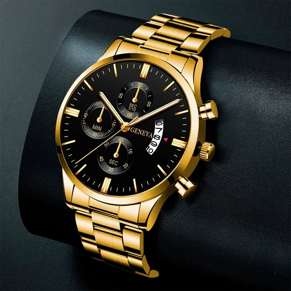 2024 Fashion Men Gold Stainless Steel Watch Luxury