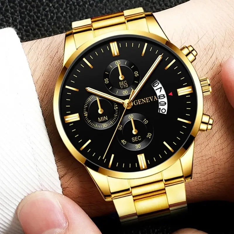 2024 Fashion Men Gold Stainless Steel Watch Luxury