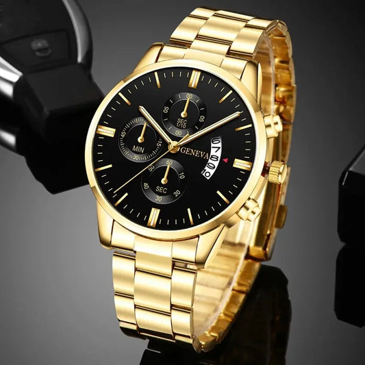 2024 Fashion Men Gold Stainless Steel Watch Luxury