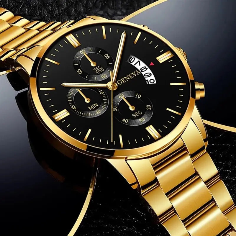 2024 Fashion Men Gold Stainless Steel Watch Luxury